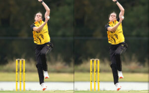 As Em Arlott aims for glory, ENG-W and WI-W clash in a celestial showdown. Em Arlott in action for Western Australia